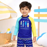 2 Pcs 4 Fishes Blue & Yellow T-shirt & Shorts Set, Toddlers & Kids Swimwear with Free Wash Bag & Free Swim Detergent
