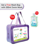 2 Pcs Blue Red Dino, T-shirt & Shorts Set, Toddlers & Kids Swimwear with Free Wash Bag & Free Swim Detergent