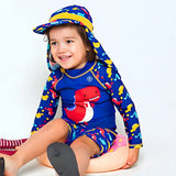 2 Pcs Blue Red Dino, T-shirt & Shorts Set, Toddlers & Kids Swimwear with Free Wash Bag & Free Swim Detergent