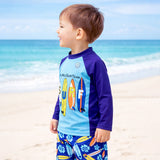 2 Pcs Blue Surf, T-shirt & Shorts Set, Toddlers & Kids Swimwear with matching Swim Cap, plus Free Wash Bag & Free Swim Detergent
