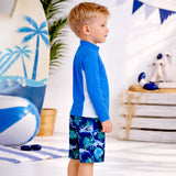 2 Pcs Cage Shark T-shirt & Shorts Set, Toddlers & Kids Swimwear with Free Wash Bag & Free Swim Detergent