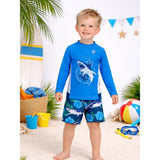 2 Pcs Cage Shark T-shirt & Shorts Set, Toddlers & Kids Swimwear with Free Wash Bag & Free Swim Detergent
