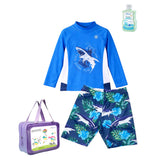 2 Pcs Cage Shark T-shirt & Shorts Set, Toddlers & Kids Swimwear with Free Wash Bag & Free Swim Detergent
