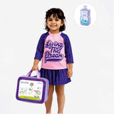 2 Pcs Live Dream , Pink & Blue Stripes Top & Skort Set, Toddlers & Kids Swimwear with Free Wash Bag & Free Swim Detergent