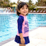 2 Pcs Live Dream , Pink & Blue Stripes Top & Skort Set, Toddlers & Kids Swimwear with Free Wash Bag & Free Swim Detergent