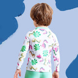 2 Pcs Mint Green Dino Top & Leggings Set, Kids Swimwear with Free Wash Bag & Free Swim Detergent