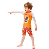 2 Pcs Orange Surfboard T-shirt & Shorts Set, Toddlers & Kids Swimwear with Free Wash Bag & Free Swim Detergent