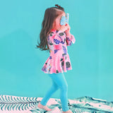 2 Pcs Pink Leaves Top & Leggings Set, Kids Swimwear with matching Swim Cap, plus Free Wash Bag & Free Swim Detergent