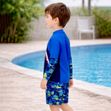 2 Pcs Polka Shark Print T-shirt & Shorts Set, Kids Swimwear with matching Swim Cap, plus Free Wash Bag & Free Swim Detergent