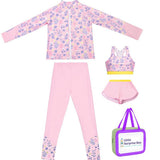 3pcs Pink Flower Power Matching Top,leggings & Jacket style Swimwear set for Pre Teens & Teens.