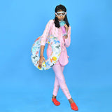 3pcs Pink Flower Power Matching Top,leggings & Jacket style Swimwear set for Pre Teens & Teens.