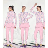3pcs Pink Flower Power Matching Top,leggings & Jacket style Swimwear set for Pre Teens & Teens.