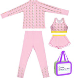 3 pcs Pink ThunderBolt Matching Top,Leggings & Jacket style Swimwear set for Pre teens & Teens