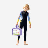 Dive Full Length Black & Yellow Stamp Printed 2.5mm Neoprene Kids Swimsuit with Free Washbag