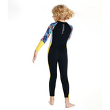 Dive Full Length Black & Yellow Stamp Printed 2.5mm Neoprene Kids Swimsuit with Free Washbag