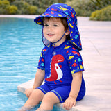 Blue Red Dino, Toddlers & Kids Swimwear with long Cap Free Wash Bag & Free Swim Detergent