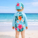 Blue Tropical Bloom, Toddlers & Kids Swimwear with matching Swim Cap, plus Free Wash Bag & Free Swim Detergent
