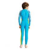 Full Length Dive Blue Leaf Printed Kids Swimwear in UPF 50+ Fabric with Swim Cap & Free Washbag