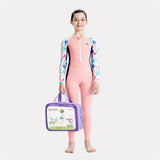 Full Length Dive Pink Whales & Dolphins Printed Kids Swimwear in UPF 50+ Fabric with Swim Cap & Free Washbag