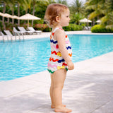 Multi Bows & Waves , Toddlers & Kids Swimwear with matching Swim Cap, plus Free Wash Bag & Free Swim Detergent