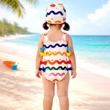 Multi Bows & Waves , Toddlers & Kids Swimwear with matching Swim Cap, plus Free Wash Bag & Free Swim Detergent