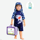 Navy Shark, Toddlers & Kids Swimwear with long Cap Free Wash Bag & Free Swim Detergent