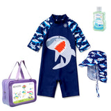Navy Shark, Toddlers & Kids Swimwear with long Cap Free Wash Bag & Free Swim Detergent