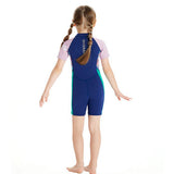 Dive Navy, Purple & Teal Side Panel Knee Length 2.5 mm Neoprene Kids Swimsuit with Free Washbag