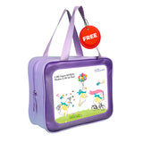 Orange "She's So Lucky" Printed Full Sleeves, Knee Length Kids Swimwear in Upf 50+ Fabric with Swim Cap & Free Washbag