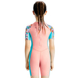 Pink Multi-Color Toy Play Printed, Half Sleeves, Knee Length Kids Swimwear in Upf 50+ Fabric with Swim Cap & Free Washbag