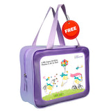 Pink Multi-Color Toy Play Printed, Half Sleeves, Knee Length Kids Swimwear in Upf 50+ Fabric with Swim Cap & Free Washbag