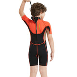 Superhero Brown & Orange 2.5mm Neoprene Knee Length Kids Swimsuit, Half Sleeves Swimwear