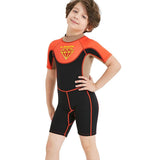 Superhero Brown & Orange 2.5mm Neoprene Knee Length Kids Swimsuit, Half Sleeves Swimwear