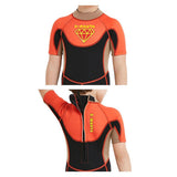 Superhero Brown & Orange 2.5mm Neoprene Knee Length Kids Swimsuit, Half Sleeves Swimwear