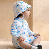 White & Blue Dog, Toddlers & Kids Swimwear with matching Hat, Free Wash Bag & Free Swim Detergent
