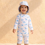 White & Blue Dog, Toddlers & Kids Swimwear with matching Hat, Free Wash Bag & Free Swim Detergent