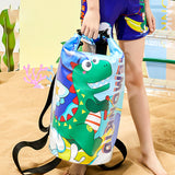 Blue Dino Big Size Clip on & Backpack style Waterproof Swimming Bag/ Beach Bag
