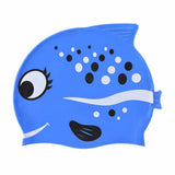 Black Polka Blue Fishy, Silicone Kids Swim Cap, 5 years-15 years