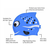 Black Polka Blue Fishy, Silicone Kids Swim Cap, 5 years-15 years