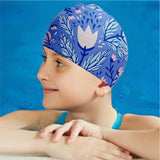 Blue Leaf & Bloom theme Swimming Cap for Kids and Adults, 12 years and above.