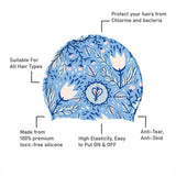 Blue Leaf & Bloom theme Swimming Cap for Kids and Adults, 12 years and above.