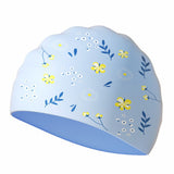 Blue Small Flower Print Swimming Cap for Kids and Adults, 10 years and above.