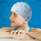 Blue Small Flower Print Swimming Cap for Kids and Adults, 10 years and above.
