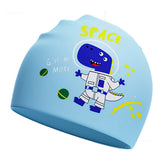 Blue Astro Dino, Silicone Kids Swim Cap, 4 years-10 years