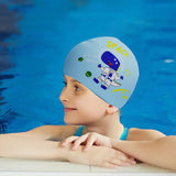 Blue Astro Dino, Silicone Kids Swim Cap, 4 years-10 years