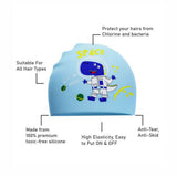 Blue Astro Dino, Silicone Kids Swim Cap, 4 years-10 years