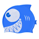 Blue & White Jaw Fish, Silicone Kids Swim Cap, 5 years-15 years