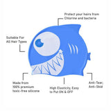 Blue & White Jaw Fish, Silicone Kids Swim Cap, 5 years-15 years