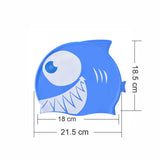 Blue & White Jaw Fish, Silicone Kids Swim Cap, 5 years-15 years