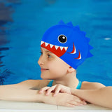 3d Cobalt Blue Red Wrinkle, Silicone Kids Swim Cap, 5 years-15 years